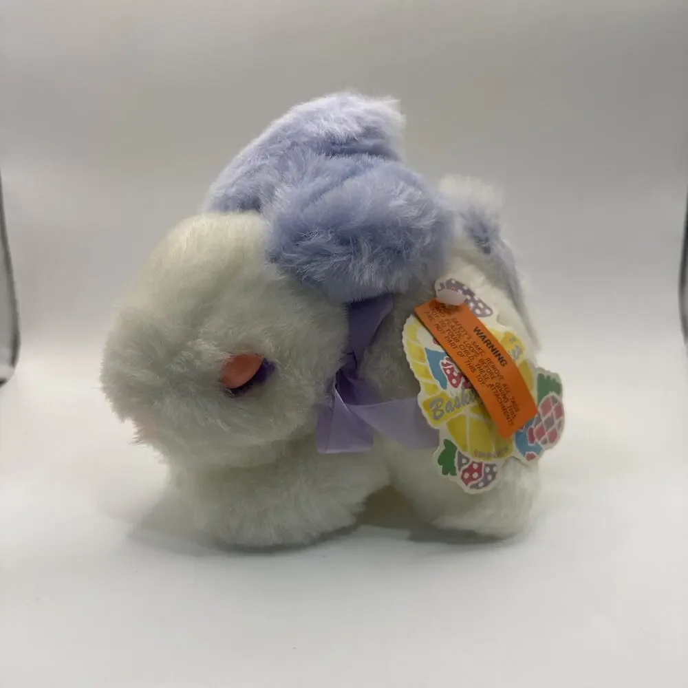 Vintage 1991 Fairview White Plush Checkered Blue Hair Stuffed Animal *